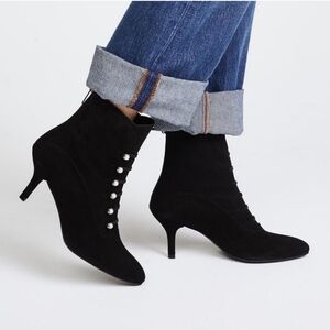 SW Black Suede Booties with Pearls